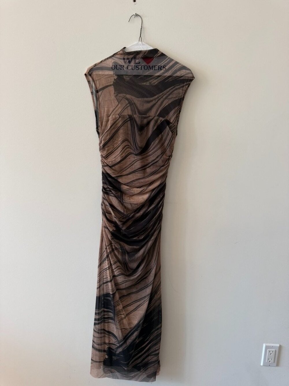 Zara Cream/Brown/Black Printed Body Con Tulle Dress Size XS